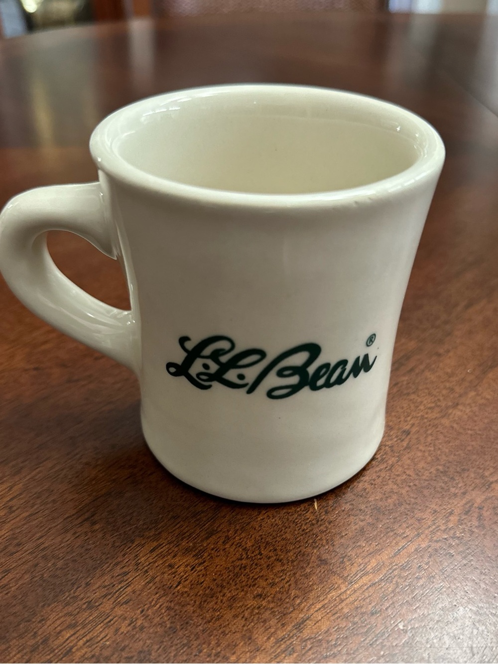 L.L. Bean Cream Diner Ceramic Coffee Tea Mug with Green Logo